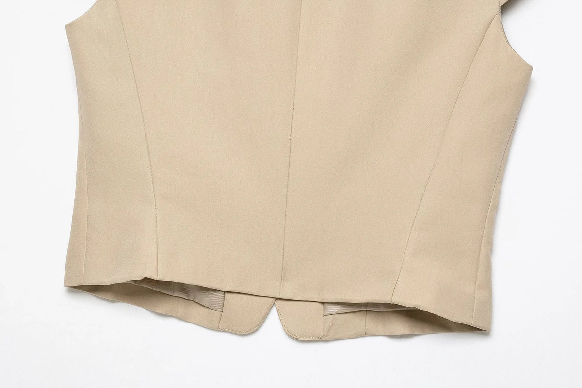 Women Trendy Short Sleeve Blazer Double Breasted Slim Fit Khaki Blazer 2026 Spring Summer Commute Lady Slim Short Top