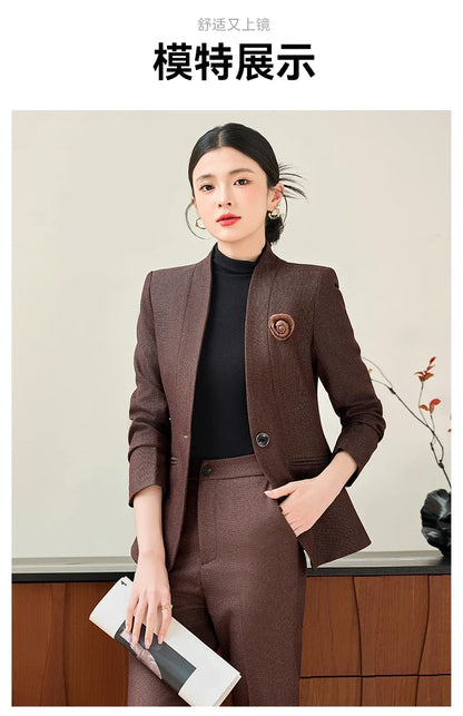 Fashionable professional women's two-piece trousers + suit jacket, slim and elegant. 2025 autumn winter new styles