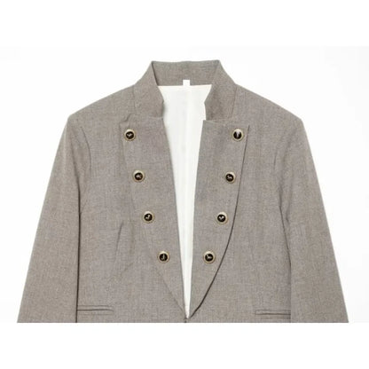 Elegant Women Tailored Blazers with Lapel Buttons New in Fitted Blazer with False Double Welt Pockets Spring Taupe Brown Outwear