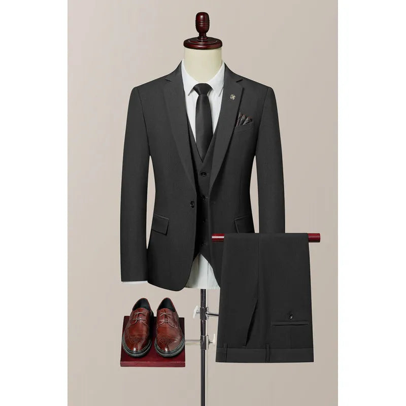 High-Quality Groom's Three-Piece Set Wedding Dress - Slim Fit British Style Business Casual Suit Vest Trousers for Men
