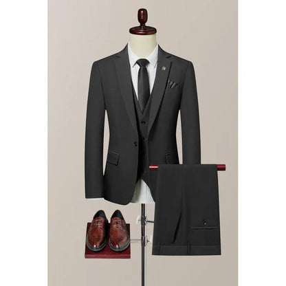 High-Quality Groom's Three-Piece Set Wedding Dress - Slim Fit British Style Business Casual Suit Vest Trousers for Men