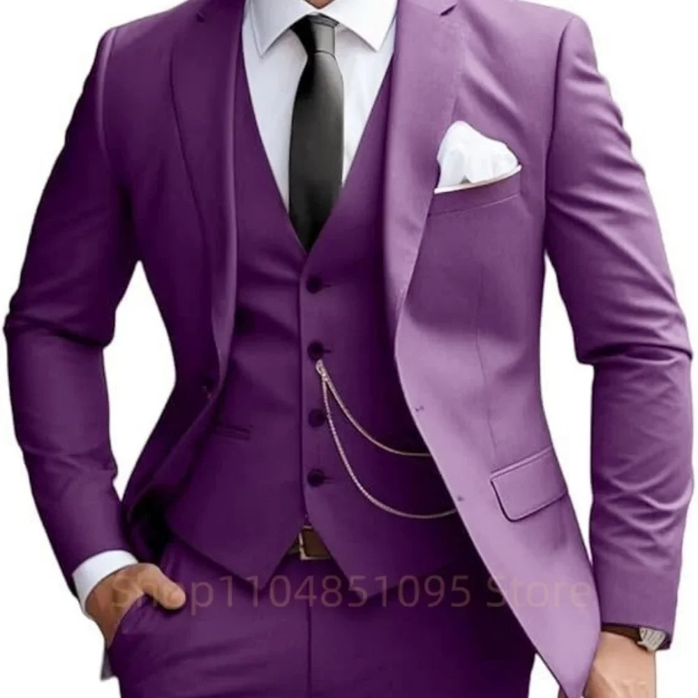 Elegant Mint Green 3 Piece Men's Suit Groom Tuxedos Business Suits Slim Fit Notch Lapel Blazer Vest Pants for Wedding Party Prom