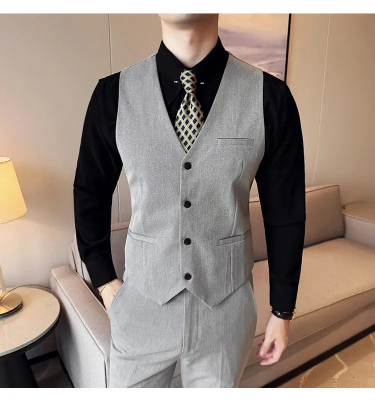 High Quality Casual Business Suit Set Men Slim Fit Social Wedding Groom Formal Set 3 Piece Set (jacket+vest+pant）men Clothing