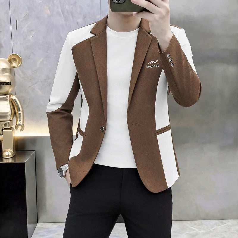 High-Quality Fashionable Autumn Winter Plaid Suit Men's Slim Fit Single-Breasted Jacket Youth Stylish Outerwear Top for Men
