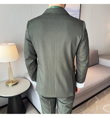 Korean Style Double Breasted Suit Jacket for Men Fashion Casual Business Suit Jackets Office Social Banquet Blazer Masculino