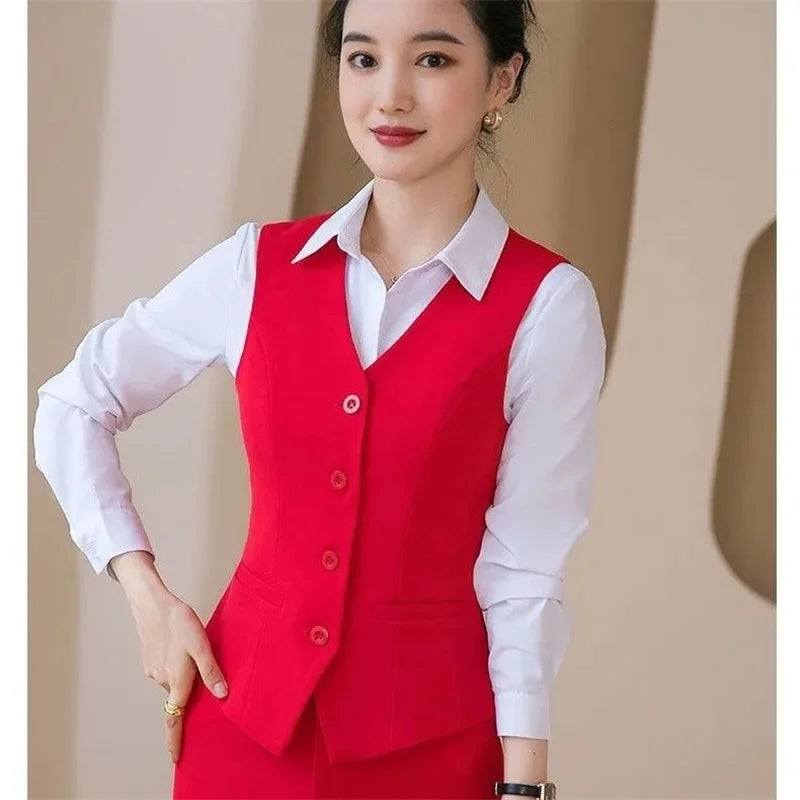 Korean 2026 Spring New Women's Blazer High End Casual Vest Waistcoat Female Professional Vest V-neck Sleeveless Short Jacket
