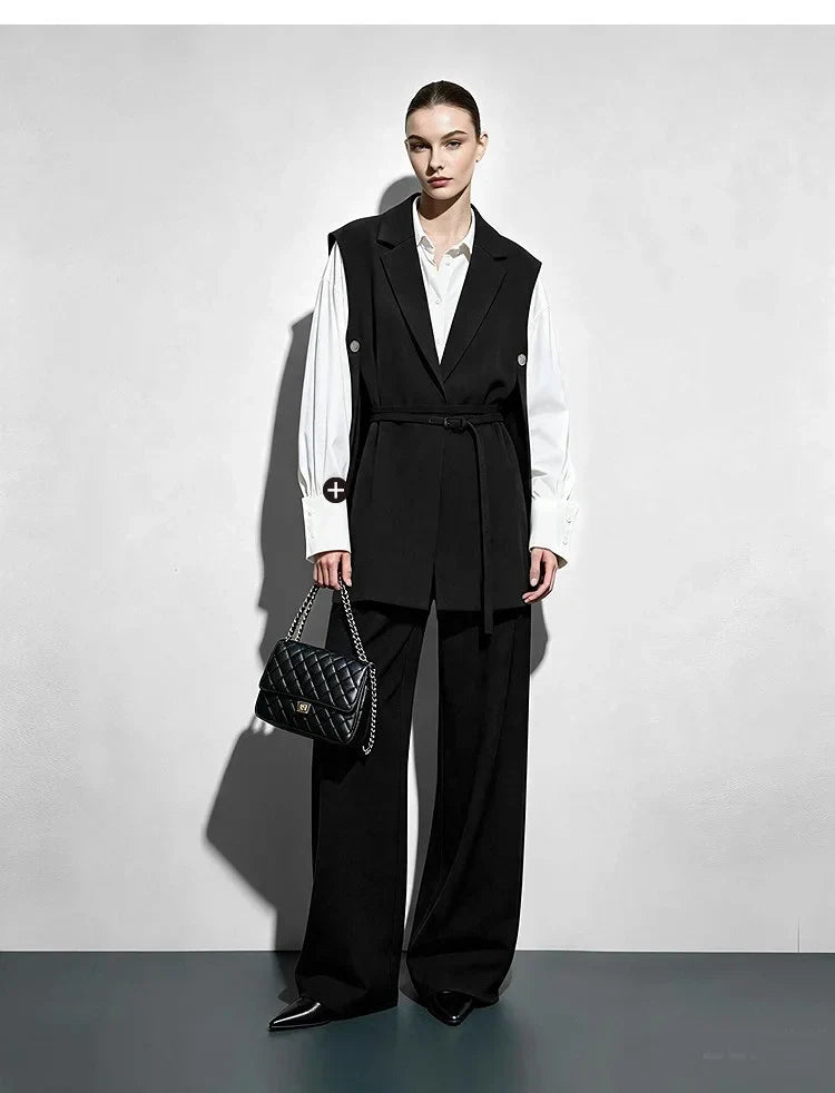 Women Lapel Collar Vest Jacket Loose Long Draped Construction Minimalist Commuter Coats Woman Autumn Outfit 2026 12623085