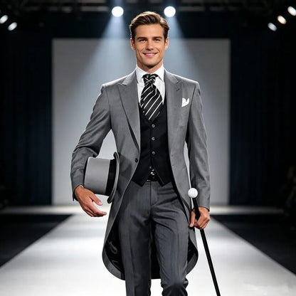 2026 Luxury New European And American Tailcoat Suit Men's Banquet Slim Fit Suit Gentleman's 3 Pieces Jacket Vest Pant Suit