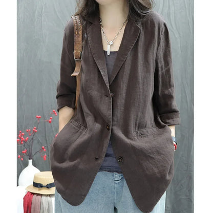 2026 Autumn New Style Women's Casual Pure Color Linen Long Sleeve Retro Fashionable Versatile Suiting Jacket Classic All-Match