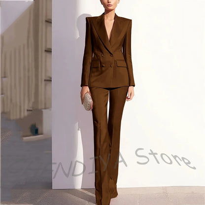 Luxury Satin Women Pants Suit Tailored Business Attire Dusty Rose 2 Piece Peak Lapel Straight Formal Outfit Daily Office Set