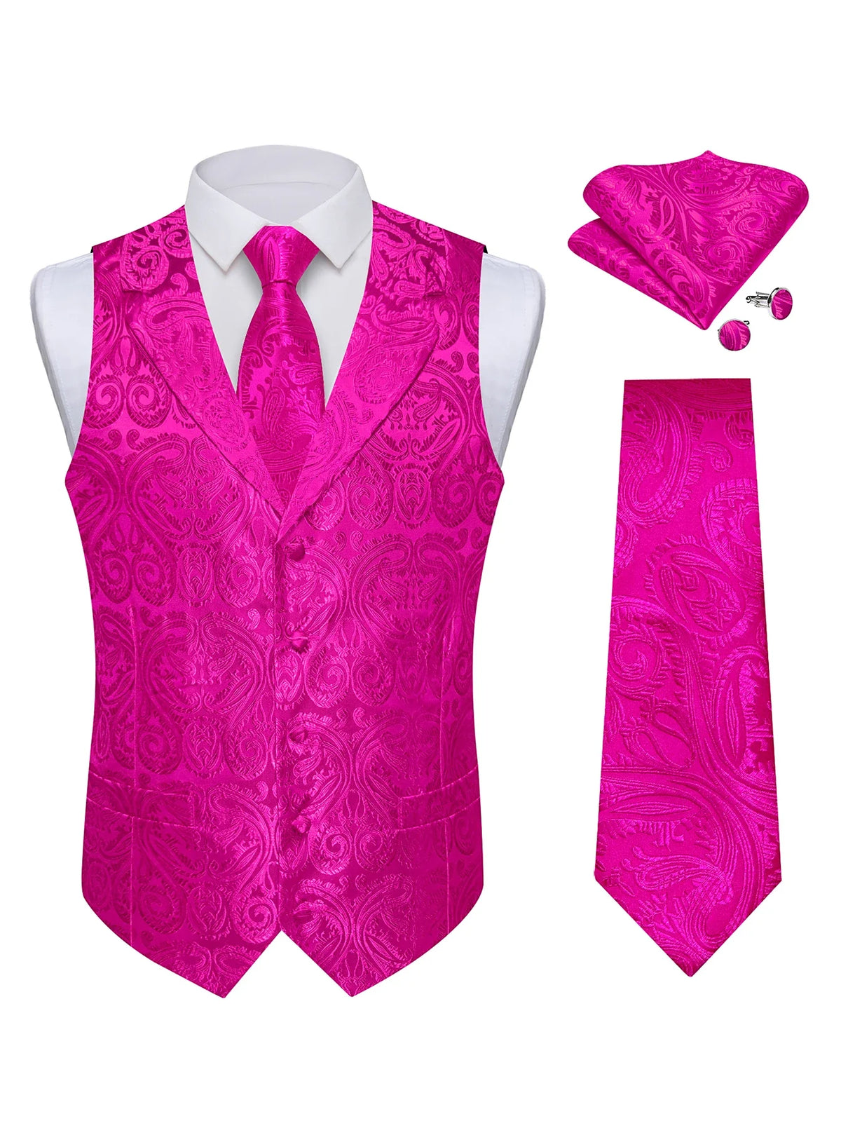 Men's Suit Vest & Tie Set – Paisley Jacquard Waistcoat for Weddings and Formal Occasions