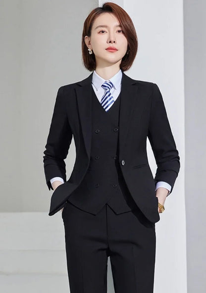 Spring/Autumn New Style Professional Beauty Salon Manager Workwear Women's 3 Piece Long Pants Suit Elegant High End Uniform