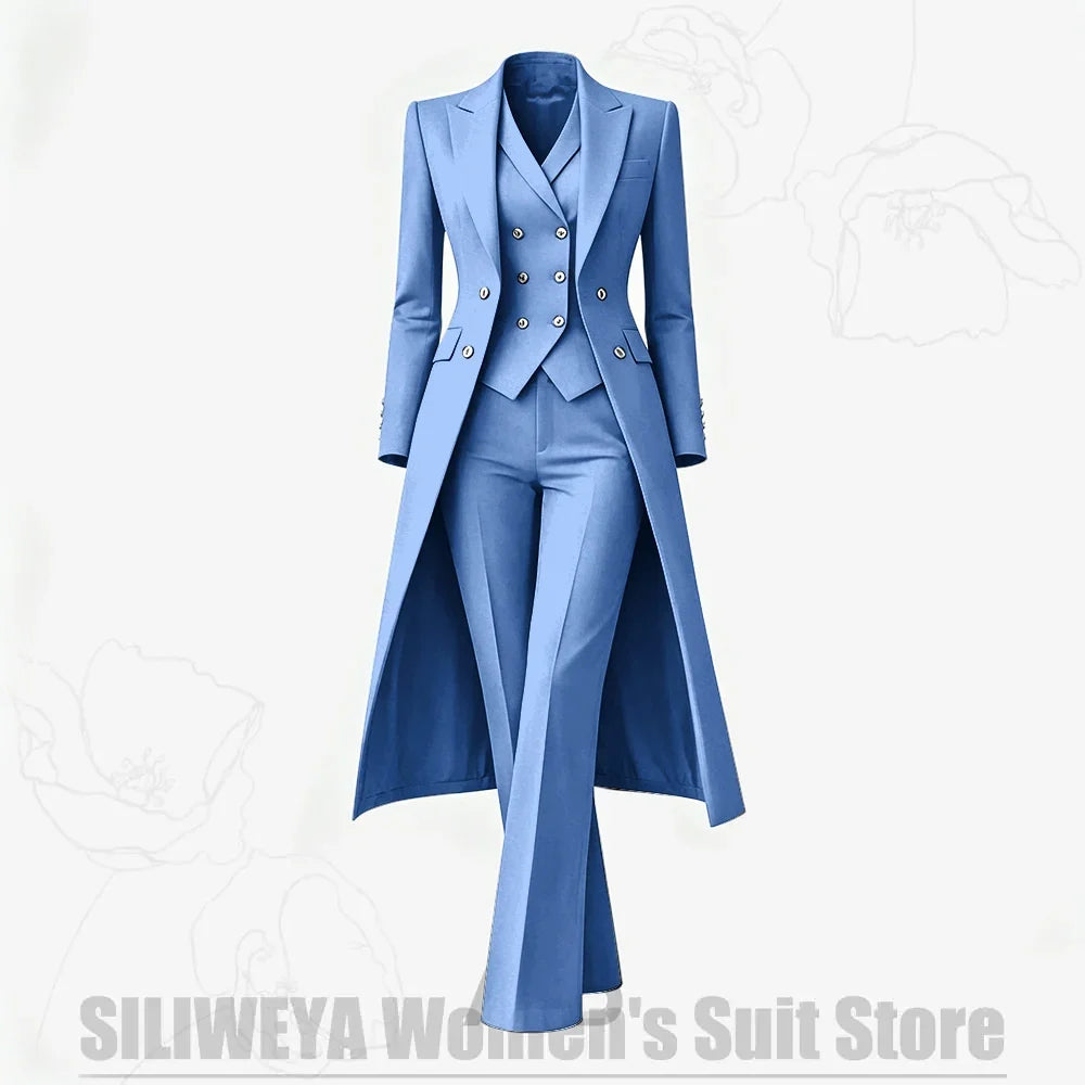 Women's Suit 3 Piece Double Breasted Long Coat Vest Pants Elegant Formal Business Wear Luxury Wedding Party Prom Outfit 2026