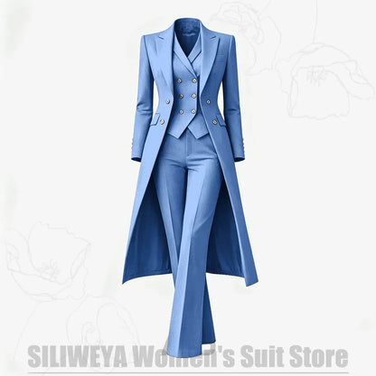 Women's Suit 3 Piece Double Breasted Long Coat Vest Pants Elegant Formal Business Wear Luxury Wedding Party Prom Outfit 2026