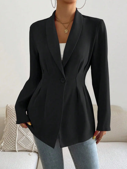 Womens Solid Color Classic Blazer Long Sleeve Single Button Slim Fit Office Work Jacket Autumn Spring Formal Outerwear