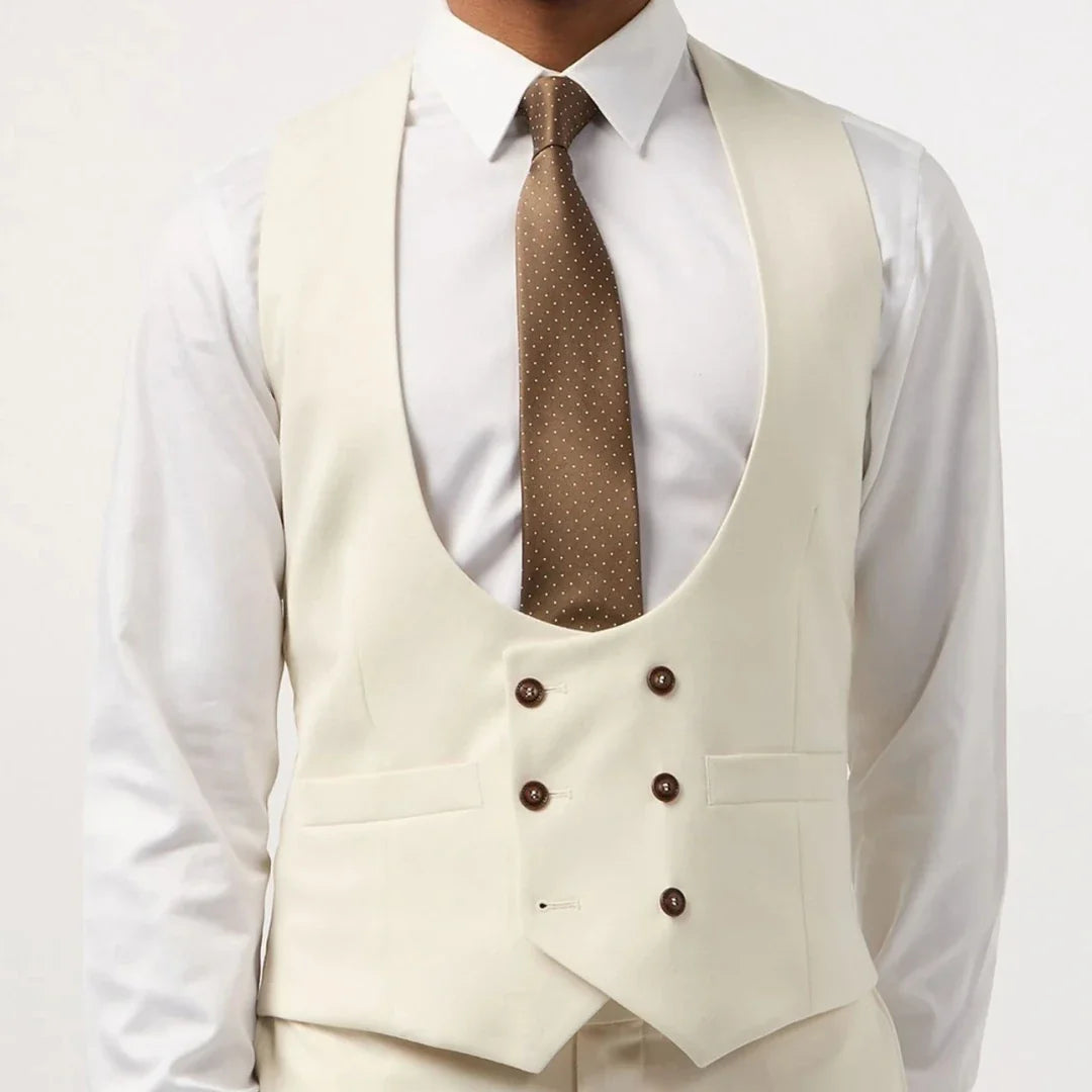 Men Vest Double Breasted with Pocket Solid Waistcoat for Wedding Business Formal Occasions