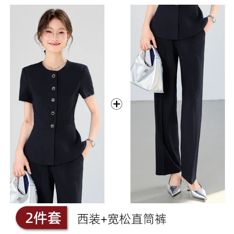 Elegant fashionable professional women's wear,  two-piece short-sleeved blazer+pants. New arrival for spring summer 2026