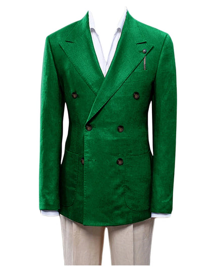 Men's Linen Blazer Notch Lapel Slim Fit Double Breasted Lightweight Breathable Suit Jacket Casual Business Coat for Daily Wear