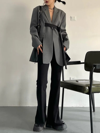 Spring Autumn New Women Blazer Niche Design Split Hem Ribbon Elegant Casual Fashion Chic Jacket High-end Trend Coat HK17058