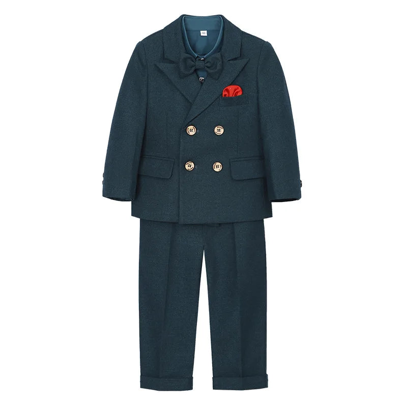 Boys Spring Autumn Suit Set Kids Wedding Birthday Party Performance Costume Children's Green Host Piano Blazer Suit