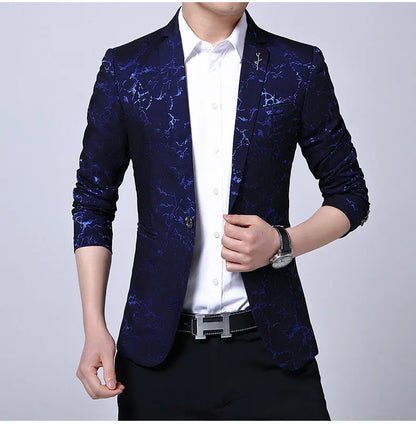Men's Blazer Korean Style Dark Pattern Single Breasted Smart Casual Spring