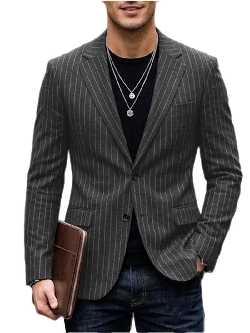 Men's Striped Blazer Casual Slim Fit Suit Jacket 2026 New Business Casual Single Breasted Blazer for Men Office Wedding Party Co