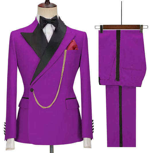 New Slim Fit Double Breasted Double Layered Collar Blazer And Pants 2 Piece Set Wedding Men Suits Formal Business Groom Tuxedos