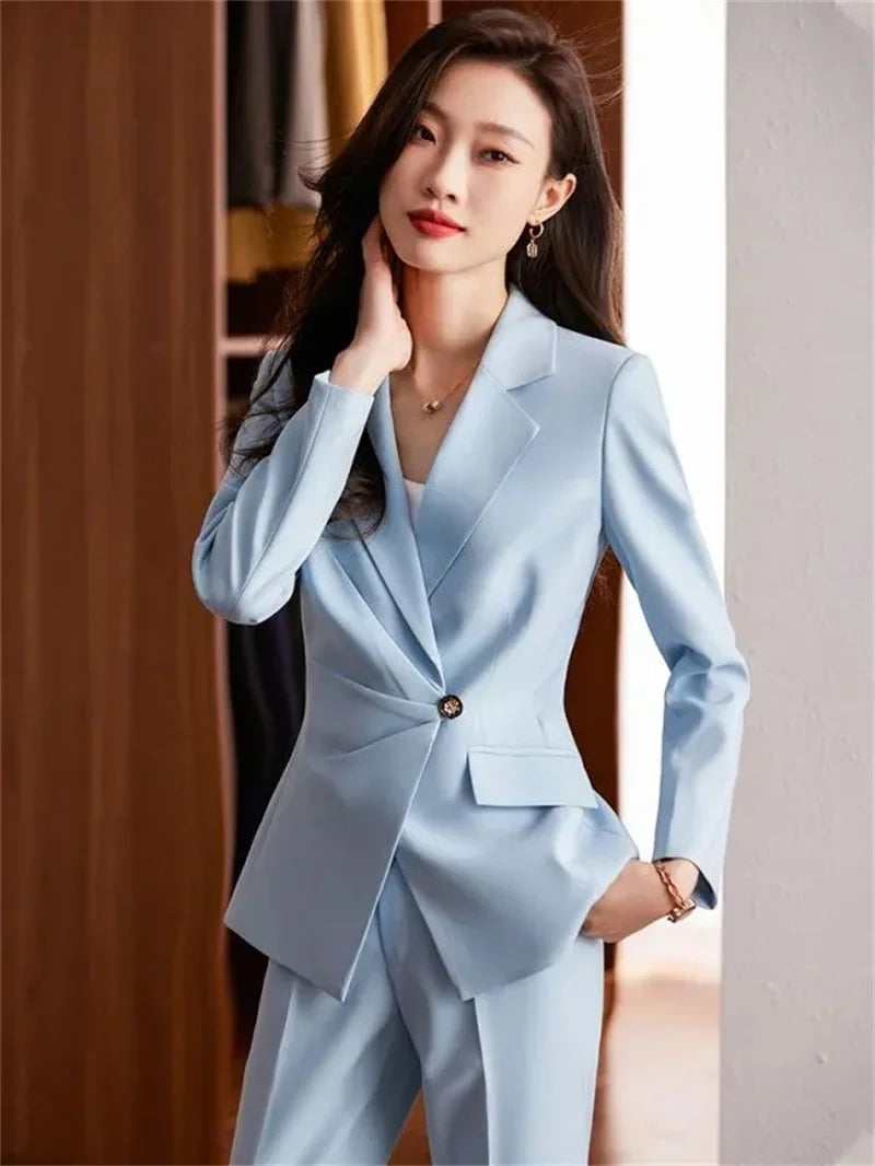 2025 Fashion Ladies Pant Suit Women Black Striped Female Business Work Wear Formal Jacket Blazer and Trouse