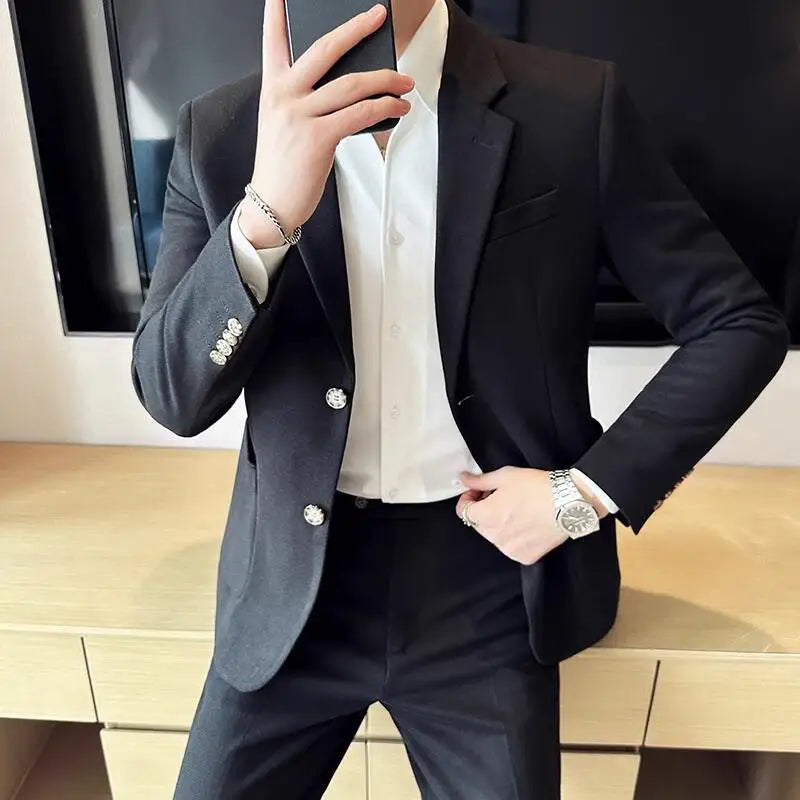Autumn Winter New Woolen Slim Fit Suit Coat Men Fashion Casual Business Social Party Dress Men's Suit Jackets Tailcoats 4XL-M