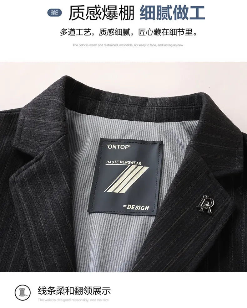 Men's Smart Casual Blazer – Single Breasted Polyester Jacket for Middle-Aged Men – Spring Autumn