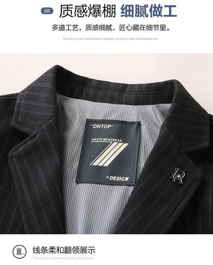 Men's Smart Casual Blazer – Single Breasted Polyester Jacket for Middle-Aged Men – Spring Autumn