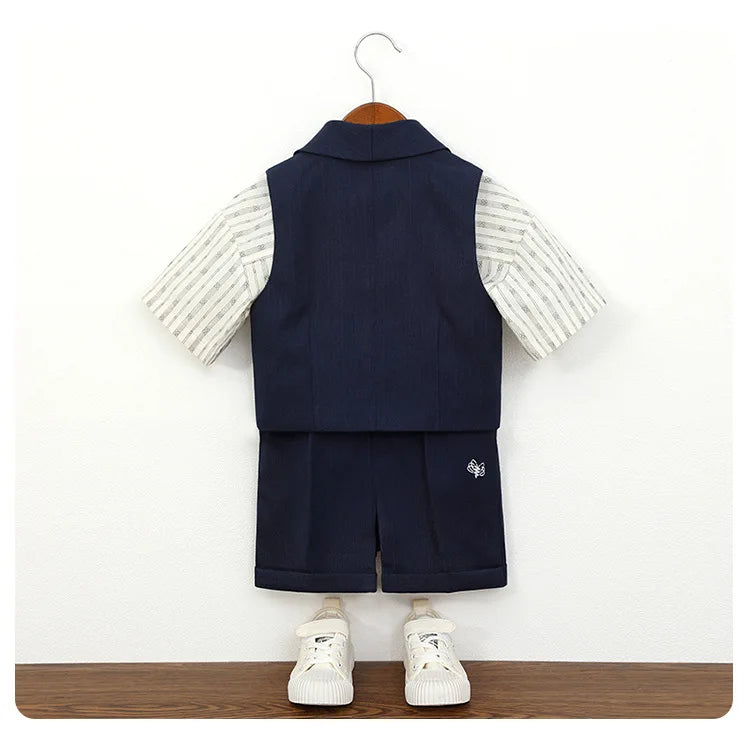 Boys' Summer British Style Suit Vest Set Flower Boy First Birthday Outfit Boys' Children's Day Host Piano Performance Costume