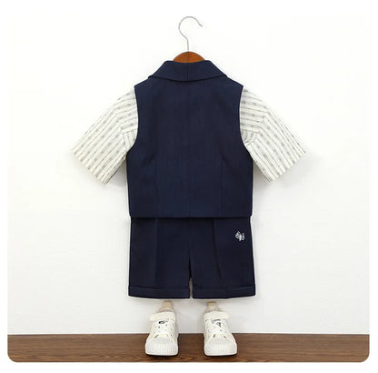 Boys' Summer British Style Suit Vest Set Flower Boy First Birthday Outfit Boys' Children's Day Host Piano Performance Costume