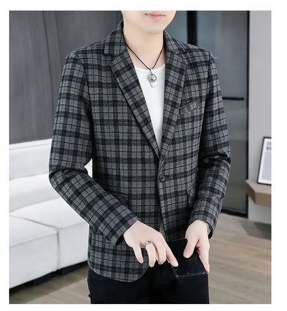 Men's Smart Casual Plaid Blazer – Single Breasted, Slim Fit, Spring Autumn