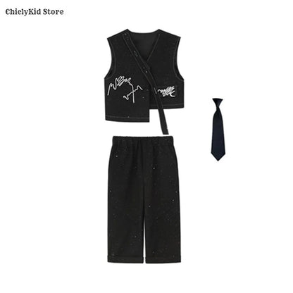 Boys Solid Double Breasted Blazer Jack Vest Pants Children Suit Waistcoat Wedding Clothes Sets Toddler Formal Dress Kids Tuxedos