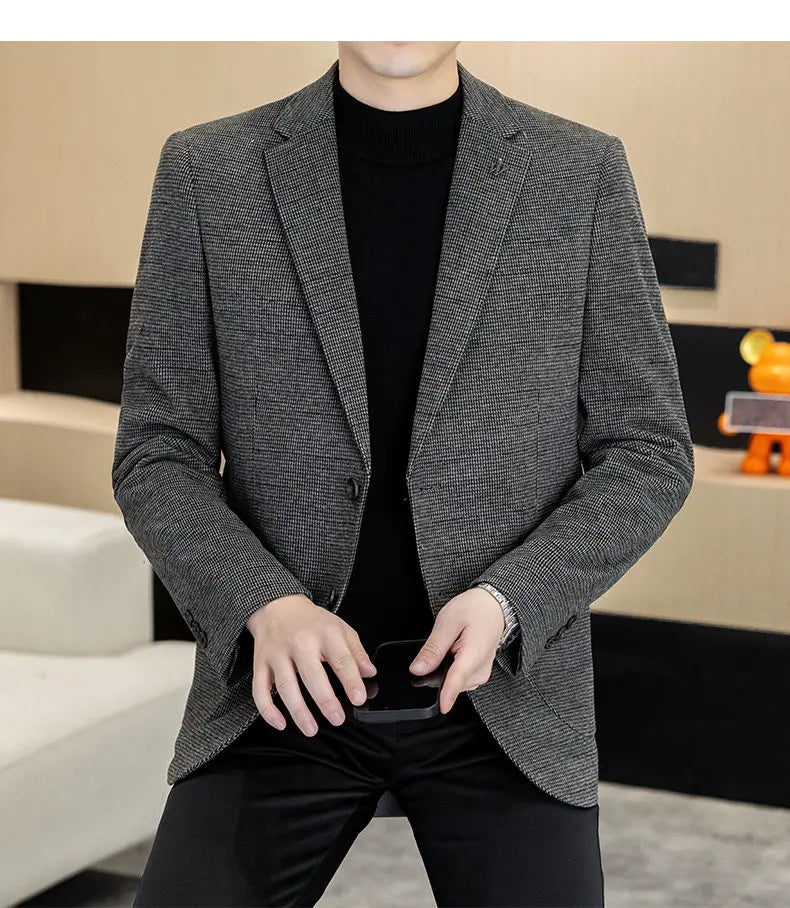 Men's Blazer Single Breasted Smart Casual Grey Coffee Spring Autumn