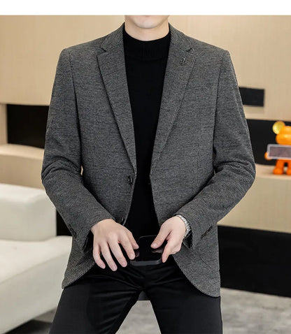 Men's Blazer Single Breasted Smart Casual Grey Coffee Spring Autumn