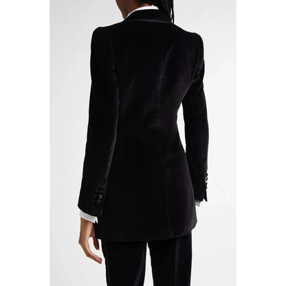 Black Flannel Women Suit Customized Single-grain Buckle Peaked Lapel Two Pieces(Jacket+Pants) Modern Business Office Lady Set