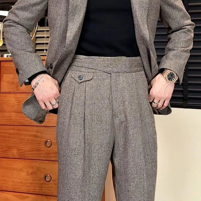 Designer Business Casual Mens Spring Autumn Slim Fit Single Breasted Suit Jacket Wide Leg Pants Two Piece Set Fashion Male Work