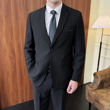 Men's 2-Piece Suit Blazer and Pants Solid Color Smart Casual Business Wedding