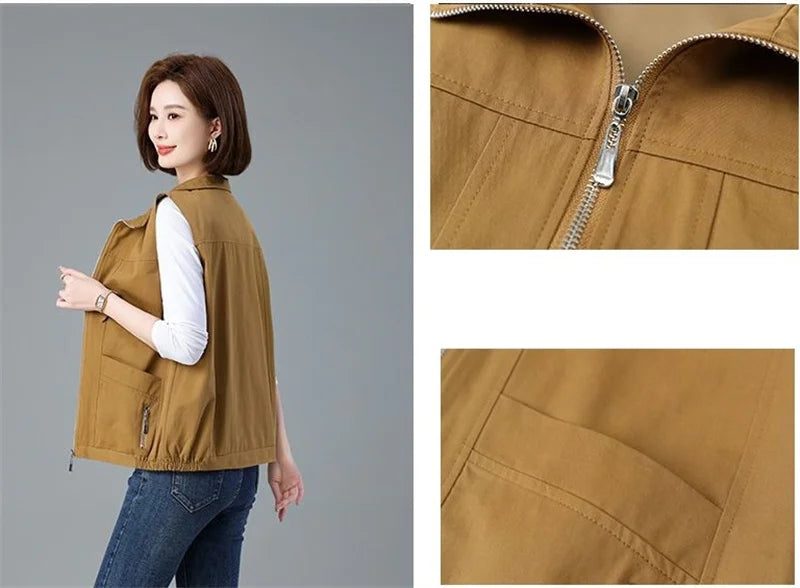 Spring Autumn Women's Vest Jacket Coats 2025 New Solid Sleeveless Jacket Female Waistcoat Casual Tops Outerwear Chaleco Mujer