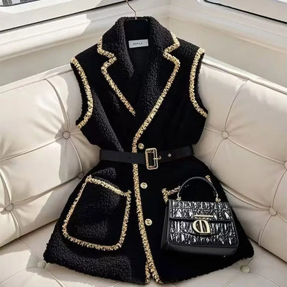 French High End Blazer Vest Women Jacket Winter Cardigan Sleeveless Casual Office Lady Vest Waistcoat Winter 2025 Korean Tops