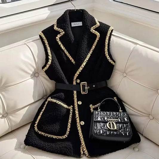 French High End Blazer Vest Women Jacket Winter Cardigan Sleeveless Casual Office Lady Vest Waistcoat Winter 2025 Korean Tops