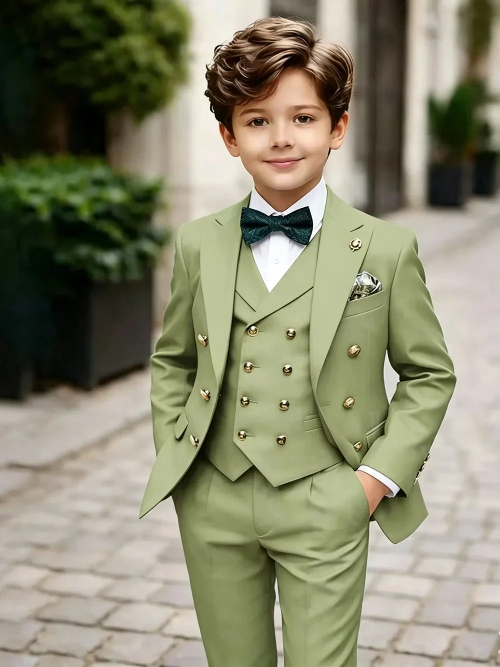 3 Pieces Boys Homecoming Suit Set 3 Pieces Banquet Party Wear Classic Peak Lapel Kids Slim Fit Tuxedo Wedding Ring Bearer Outfit