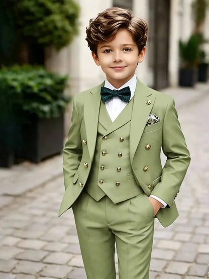 3 Pieces Boys Homecoming Suit Set 3 Pieces Banquet Party Wear Classic Peak Lapel Kids Slim Fit Tuxedo Wedding Ring Bearer Outfit