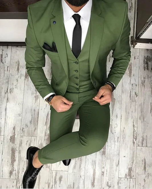 Latest Coat Pant Designs Green Men Suit  Slim Fit 3 Piece Tuxedo Groom Style Suits Custom Made Prom Party Blazer Terno