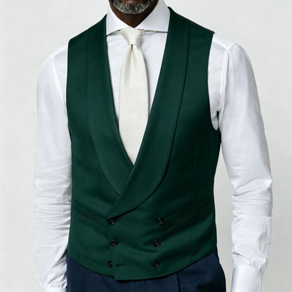 Men's Vest Beige Double Breasted Lapel Solid Waistcoat for Wedding & Formal Occasions