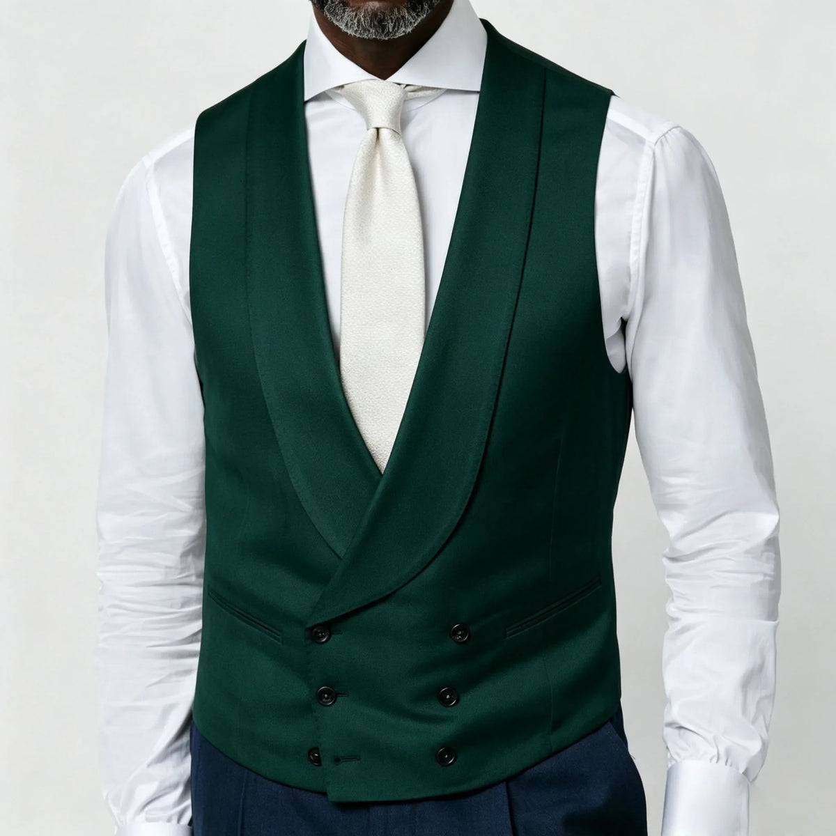Men's Vest Beige Double Breasted Lapel Solid Waistcoat for Wedding & Formal Occasions