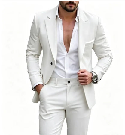 Ensemble décontracté 2 pièces pour homme, bleu marine, avec blazer à revers blanc et pantalon, costume de garçons d'honneur pour cérémonie