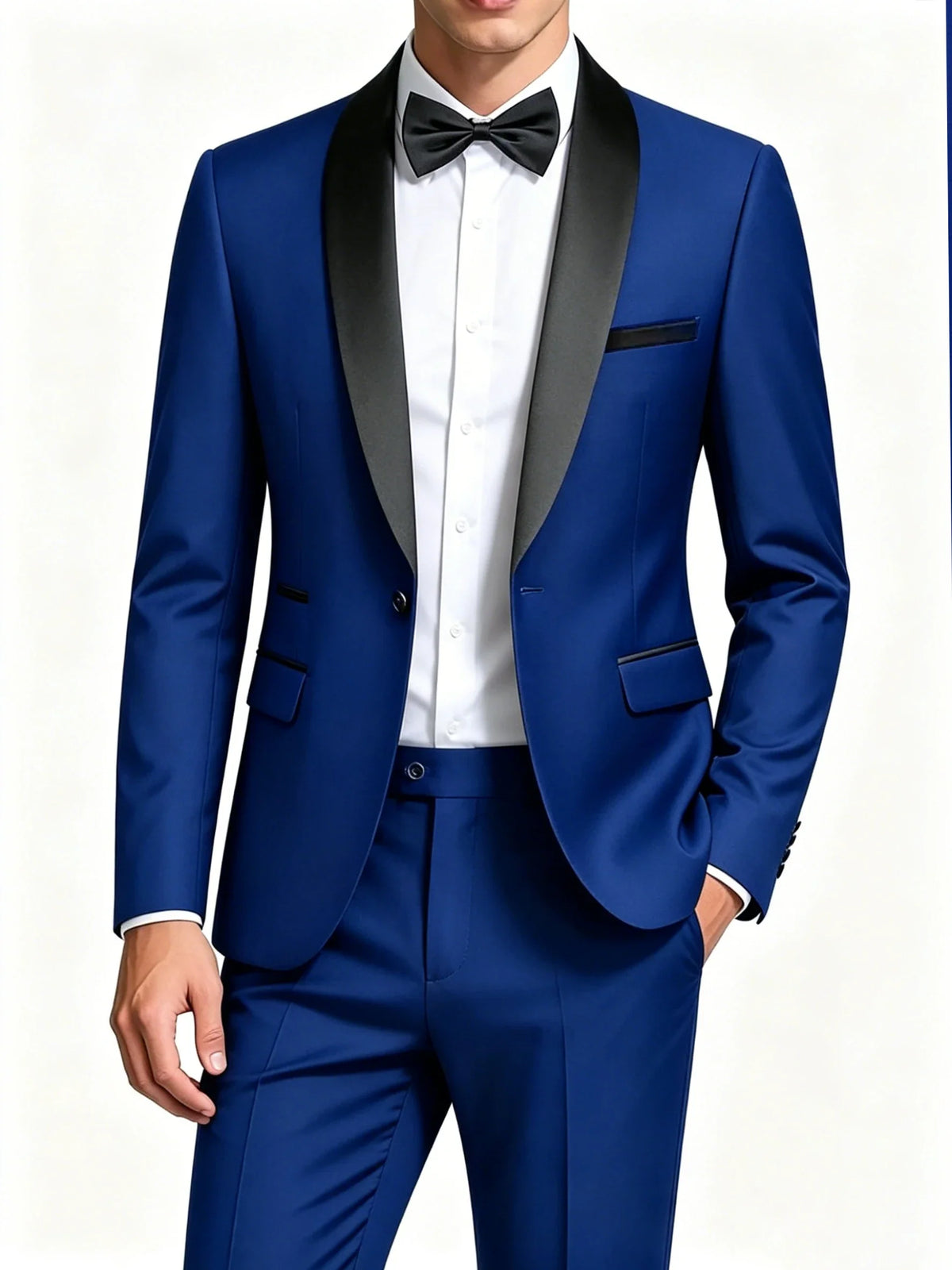 Men's 2-Piece Slim Fit Tuxedo Suit – Black Satin Shawl Lapel for Wedding, Prom & Formal Events
